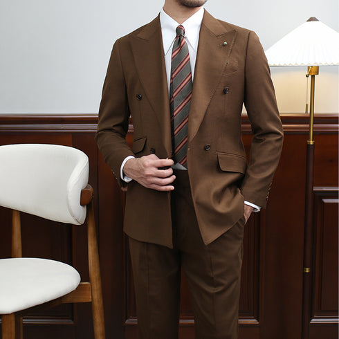 Brown Wool Double-Breasted Suit – Inspired by Classic Men’s Wool Suits Plus Size